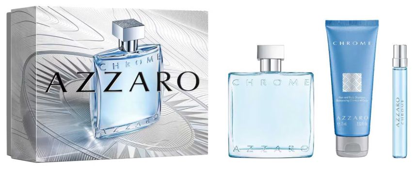 Coffret Chrome 2025 : Eau de toilette 100 ml + Format voyage 10 ml + Gel douche 75 ml