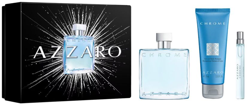 Coffret Chrome Noël 2024 : Eau de toilette 100 ml + Format voyage 10 ml + Gel douche 75 ml