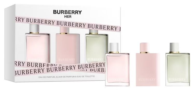 Coffret Collection Burberry Her Noël 2023 : Eau de parfum Her 5 ml + Eau de parfum HER Elixir 5 ml + Eau de toilette HER London 5 ml