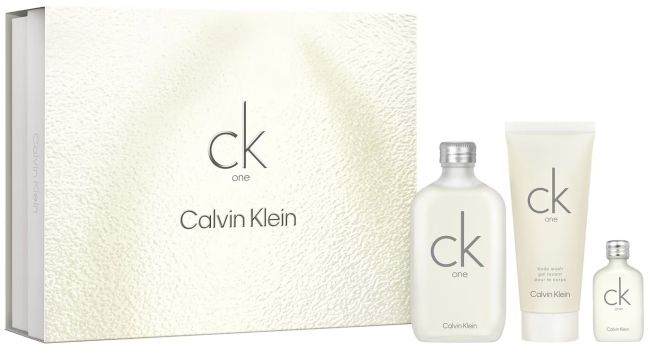 Coffret CK One Noël 2024 : Eau de toilette 100 ml + Miniature 10 ml + Gel douche 100 ml