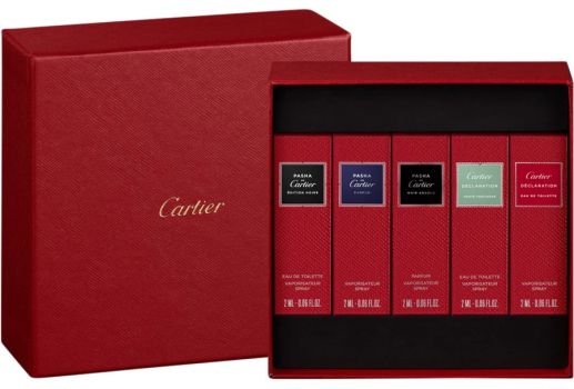 Coffret Les collections Pasha de Cartier : Pasha de Cartier Edition Noire 2 ml + Pasha de Cartier 2 ml + Pasha de Cartier Noir Absolu 2 ml + Déclaration Haute Fraîcheur 2 ml + Déclaration Eau de toilette 2 ml