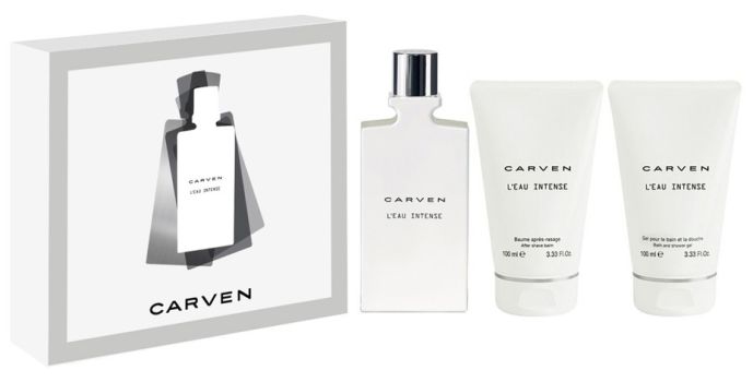 Coffret Carven L'Eau Intense Noël 2023 : Eau de toilette 100 ml + Baume après rasage 100 ml + Gel douche 100 ml