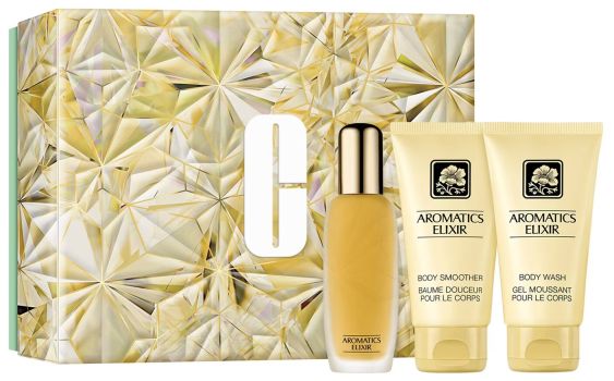 Coffret Aromatics Elixir Noël 2023 : Eau de parfum 45 ml + Baume corps 75 ml + Gel moussant corps 75 ml