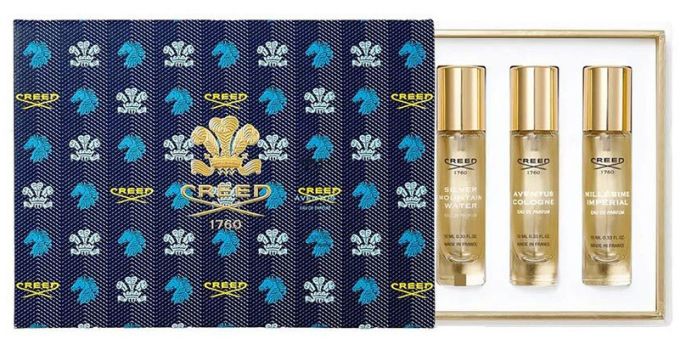 Coffret eaux de parfum Creed 2023 : Aventus 10 ml + Green Irish Tweed 10 ml + Silver Mountain Water 10 ml + Aventus Cologne 10 ml + Millesime Imperial 10 ml