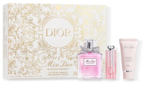 Coffret Miss Dior Blooming Bouquet Noël 2023 : Eau de toilette 30 ml + Baume à lèvres 3.2 g + Crème mains 20 ml