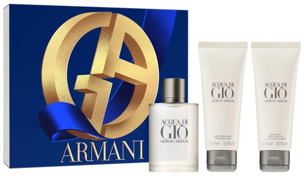 Coffret Acqua Di Gio Noel 2023 Eau de toilette 100 ml Baume apres rasage 75 ml Gel douche 75 ml Giorgio Armani pas cher