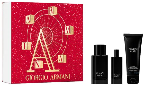Coffret Armani Code Parfum Noël 2022 : Eau de parfum 75 ml + Format voyage 15 ml + Gel douche 75 ml