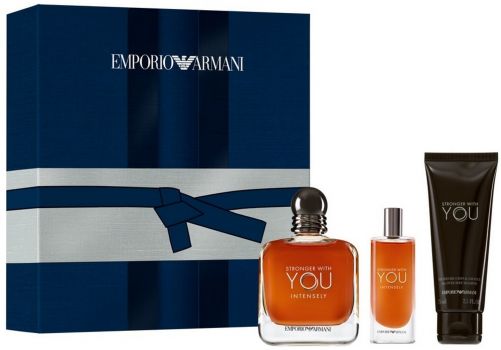 Coffret Emporio Armani Stronger With You Intensely : Eau de parfum 100 ml + Gel Douche + Vaporisateur Voyage