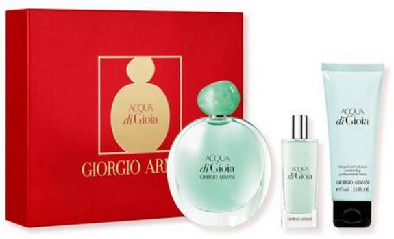 Coffret Noël Acqua di Gioia : Eau de parfum 100 ml + Lait Corps + Vaporisateur Voyage