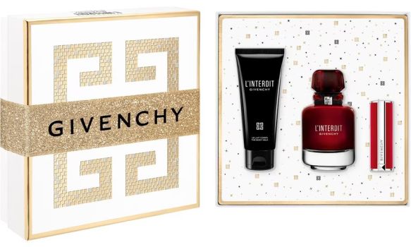 Coffret L'Interdit Rouge Noël 2023 : Eau de parfum 80 ml + Lotion corps 75 ml + Rouge à lèvres 3.4 g