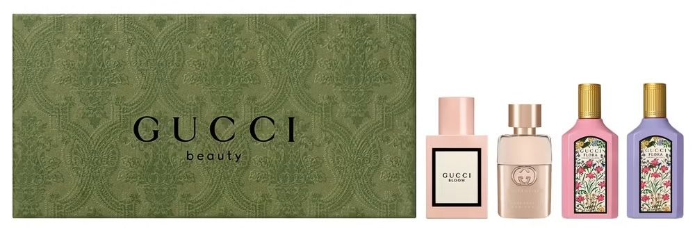 Coffret découverte Gucci 2023 : Eau de parfum Gucci Bloom + Eau de parfum Gucci Flora Gorgeous Gardenia + Eau de parfum Gucci Flora Gorgeous Jasmine + Eau de toilette Gucci Guilty