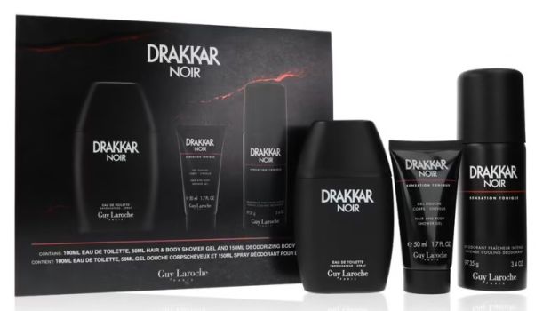 Coffret Drakkar Noir Noël 2023 : Eau de toilette 100 ml + Déodorant 75 ml + Gel douche 50 ml
