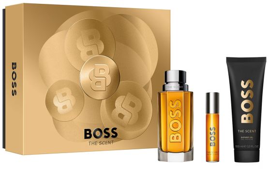 Coffret Boss The Scent Noël 2025 : Eau de toilette 100 ml + Format voyage 10 ml + Gel douche 100 ml