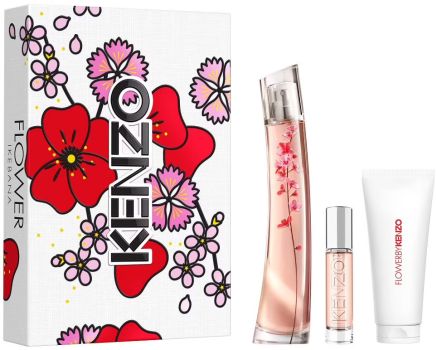 Coffret Flower by Kenzo Ikebana Sakura Fête des Mères 2024 : Eau de parfum 75 ml + Format voyage 10 ml + Lait corps 75 ml