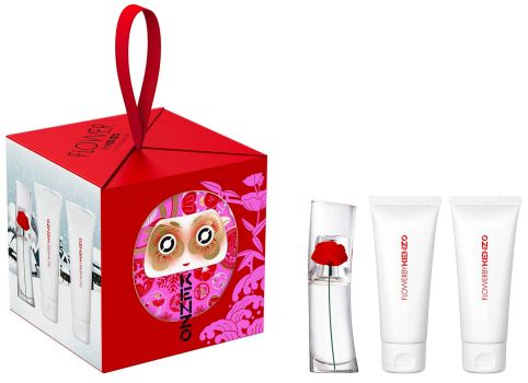 Coffret Flower by Kenzo Noël 2022 : Eau de parfum 15 ml + Gel douche 75 ml + Lait pour le corps 75 ml