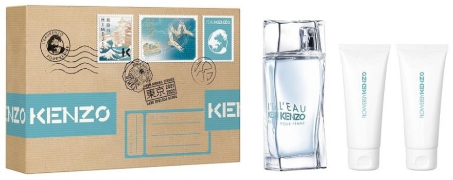 Coffret L'Eau Kenzo Pour Femme Hyper Wave : Eau de Toilette 50 ml + 2 Gels douche