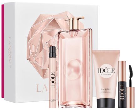 Coffret Idôle 2022 : Eau de parfum 100 ml + Vaporisateur 10 ml + Lait corps 50 ml + Mini mascara