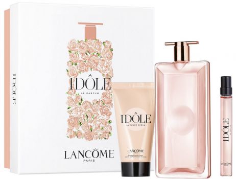 Coffret Idôle 2022 : Eau de parfum 50 ml + Vaporisateur 10 ml + Crème corps 50 ml