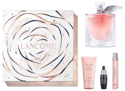 Coffret La Vie est Belle Noël 2023 : Eau de parfum 100 ml + Lait de parfum 50 ml + Sérum 10 ml + Eau de parfum 10 ml