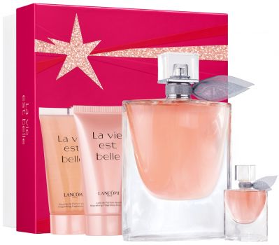Coffret La Vie est Belle 2021 : Eau de parfum 100 ml + Miniature + Lait corps + Gel douche