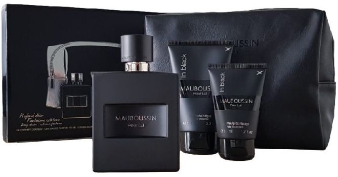 Coffret Pour Lui In Black : Eau de Parfum 100 ml + Gel Douche + Baume Après-Rasage + Trousse