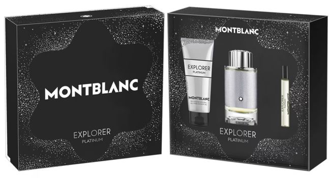 Coffret Montblanc explorer Platinum Noël 2023 : Eau de parfum 100 ml + Eau de parfum 7.5 ml + Gel douche 100 ml