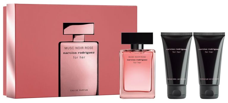 Coffret For Her Musc Noir Rose Noël 2023 : Eau de parfum 50 ml + Lait corps 50 ml + Gel douche 50 ml