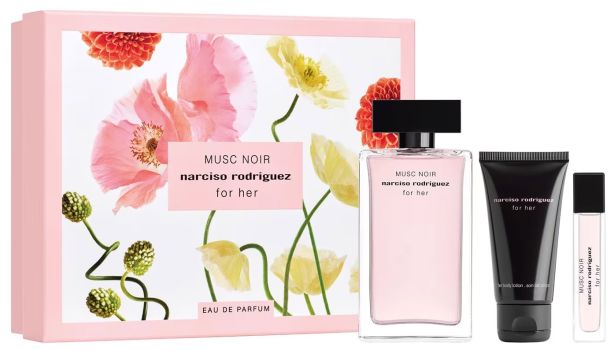 Coffret Musc Noir For Her Fête des Mères 2023 : Eau de parfum 100 ml + Format voyage 10 ml + Lait corps 50 ml