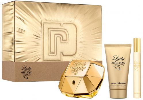 Coffret Noël 2021 Lady Million : Eau de parfum 50 ml + Lait Corps + Vaporisateur Format Voyage