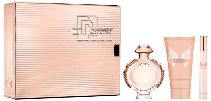 Coffret Noël 2021 Olympéa : Eau de parfum 50 ml + Lait corps + Vaporisateur Format Voyage