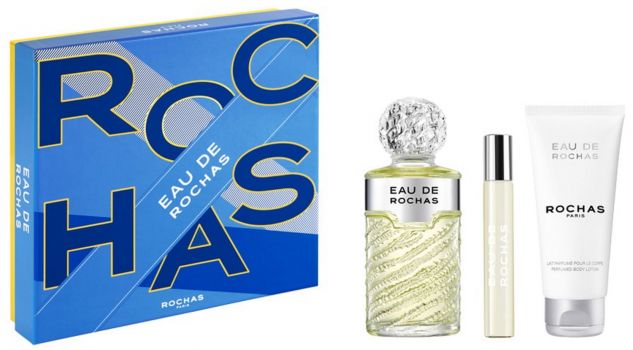 Coffret Eau de Rochas : Eau Toilette 100 ml + Lait Corporel + Vaporisateur Format Voyage
