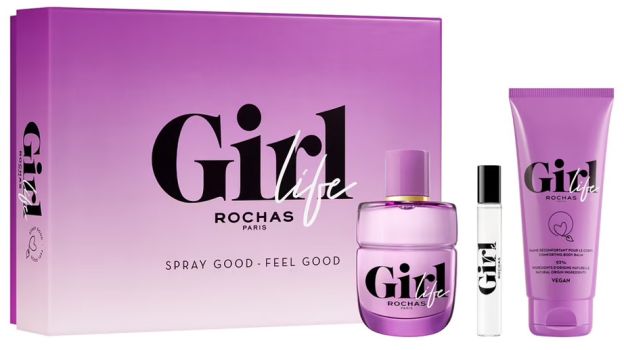 Coffret Girl Life Noël 2023 : Eau de parfum 75 ml + Baume corps 100 ml + Eau de parfum 7.5 ml