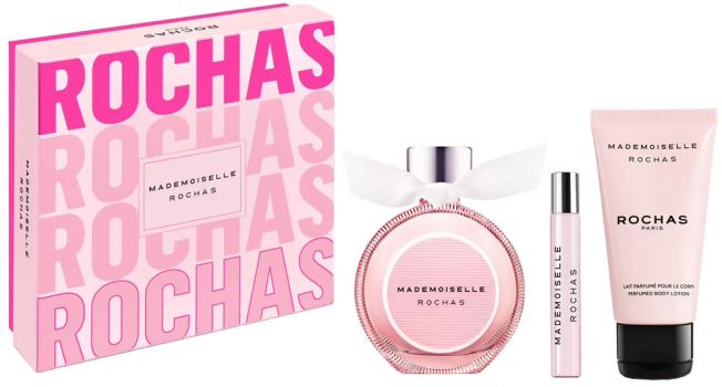Coffret Mademoiselle Rochas Fête des Mères 2024 : Eau de parfum 50 ml + Format voyage 7,5 ml + Lait corps 50 ml