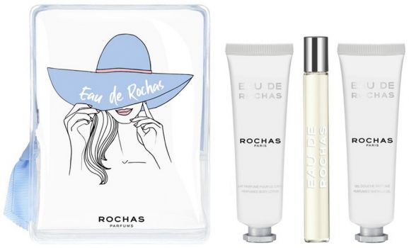 Coffret Miniature Eau de Rochas : Eau Toilette 10 ml + Lait Corps + Gel Douche + Trousse