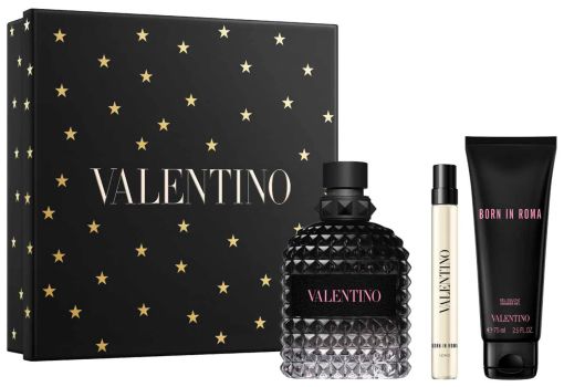 Coffret Uomo Born In Roma Noël 2025 : Eau de toilette 100 ml + Format voyage 10 ml + Gel douche 75 ml