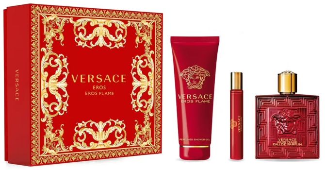 Coffret Eros Flame 2023 : Eau de parfum 100 ml + Format voyage 10 ml + Gel douche 150 ml