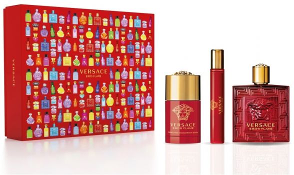 Coffret Eros Flame : Eau de Parfum 100 ml + Déodorant + Vaporisateur de Voyage