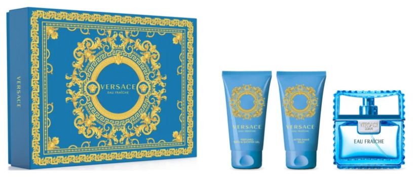 Coffret Versace Man Eau Fraîche : Eau de toilette 50 ml + Gel douche 50 ml + Baume après-rasage 50 ml