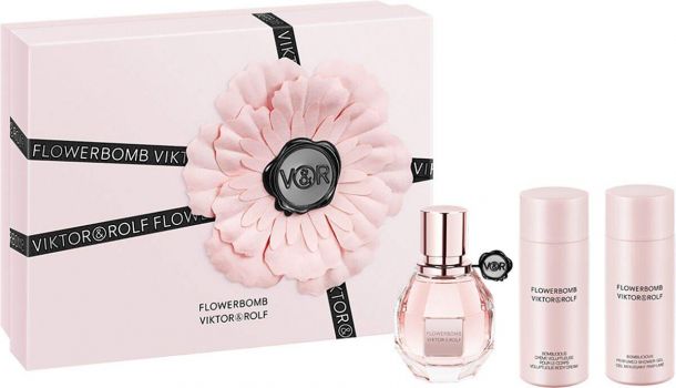 Coffret Saint Valentin Flowerbomb : Eau de parfum 30 ml + Gel douche +  Lait corps