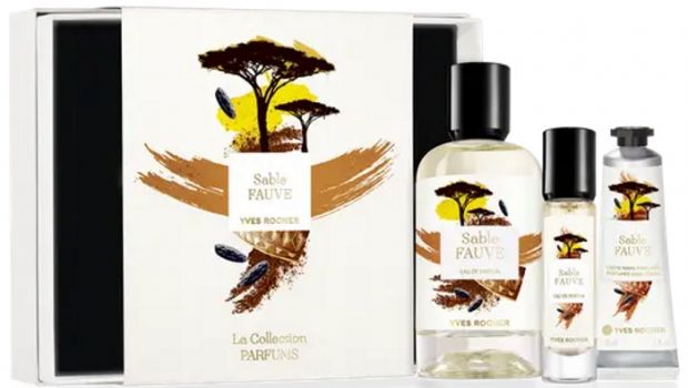 Coffret Noël Sable Fauve : Eau de parfum 100 ml + Vaporisateur Voyage + Crème Mains 