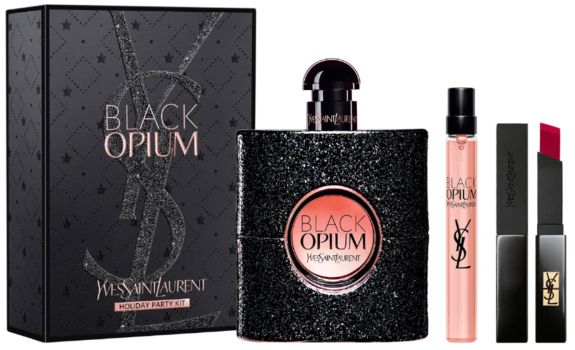 Coffret Black Opium Holiday Party Kit 2022 : Eau de parfum 50 ml + Format voyage 10 ml + Rouge à lèvres