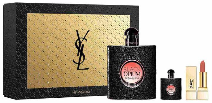 Coffret Black Opium Noël 2022 : Eau de parfum 90 ml + Miniature 7,5 ml + Rouge à lèvres