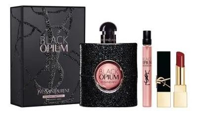 Coffret Black Opium Noël 2023 : Eau de parfum 90 ml + Eau de parfum 10 ml + Rouge à lèvres