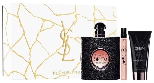 Coffret Black Opium Noël 2023 : Eau de parfum 90 ml + Lait corps 50 ml + Eau de parfum 10 ml