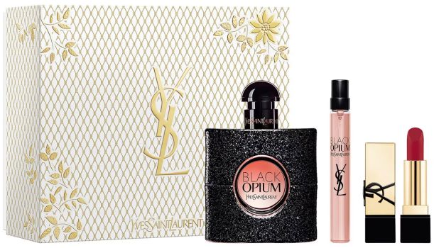 Coffret Black Opium Noël 2024 : Eau de parfum 50 ml + Format voyage 7,5 ml + Rouge à lèvres
