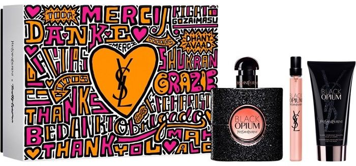 Coffret Black Opium Saint Valentin 2023 : Eau de parfum 50 ml + Lotion corps 50 ml + Eau de parfum 10 ml