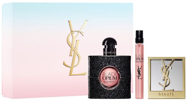 Coffret Black Opium Saint Valentin 2025 : Eau de parfum 50 ml + Format voyage 10 ml + Miroir