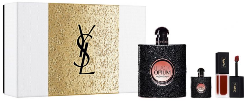 Coffret Noël Black Opium : Eau de parfum 90 ml + Miniature + Rouge à Lèvres