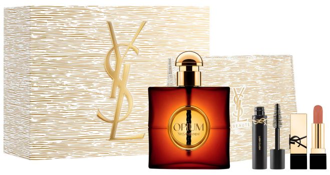 Coffret Opium Noël 2025 : Eau de parfum 90 ml + Mascara + Rouge à lèvres + Pochette