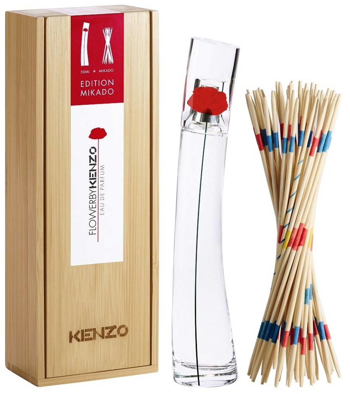 KENZO Coffret Flower By Kenzo : Eau de parfum 50ml + Jeu de Mikado + Plumier en bambou